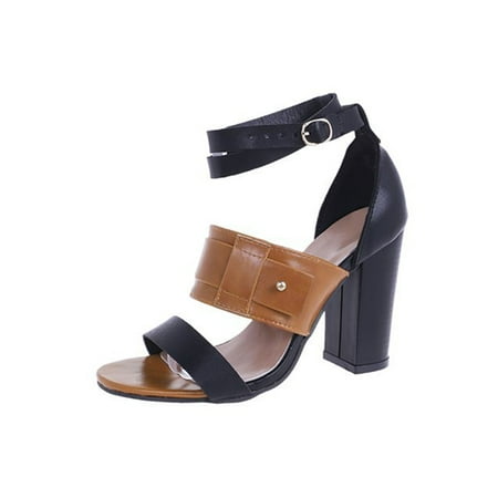 

Difumos Womens Non Slip Peep Toe Block Heeled Sandals Fashion Dress Shoes Wedding Sexy High Heel Sandal Brown 4.5