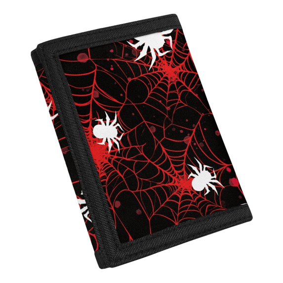 FUIALDOLG Red Spider Web Pattern Trifold Pouch, Polyester Fabric Children's Wallet for School, Thin Foldable Coin Bag