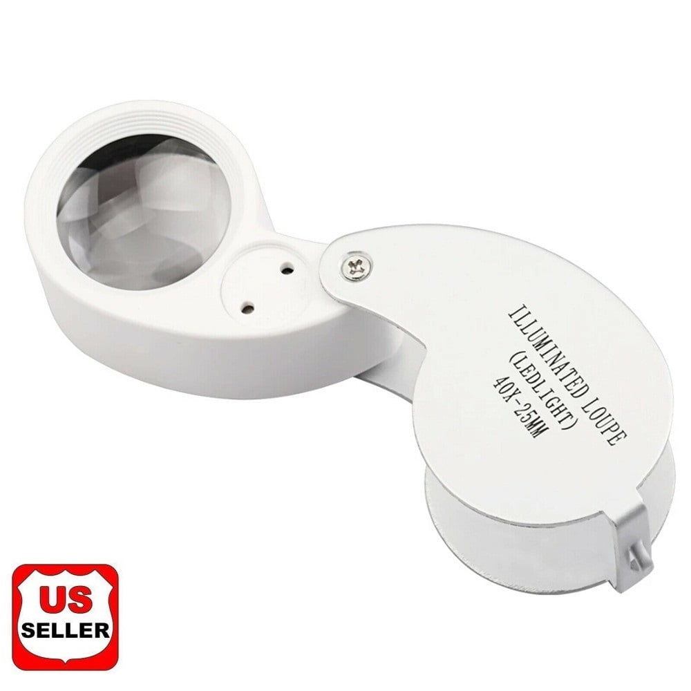 40X Illuminated Jewelry Loop Magnifier, Pocket Folding Magnifying Glass Jewelers Eye Loupe with