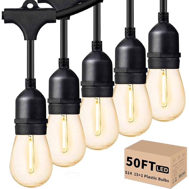 Cadena de luces LED para exteriores Svater de 50 m con 16 bombillas S14 de 1 W 2700 K