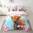 thumbnail image 2 of Highland Cow 7 Piece Comforter Set Full Bed in a Bag,Farm Animals Bedding Sets Gradient Teal Pink Cherry Blossom Flowers Sheet Set with Comforter, 2 of 5