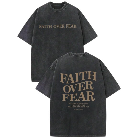 Vintage Oversized Graphic T-Shirt with 'Faith Over Fear' Design for Inspirational Comfort