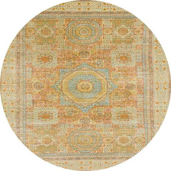 Ahgly Company Indoor Round Abstract Gold Abstract Area Rugs, 6' Round