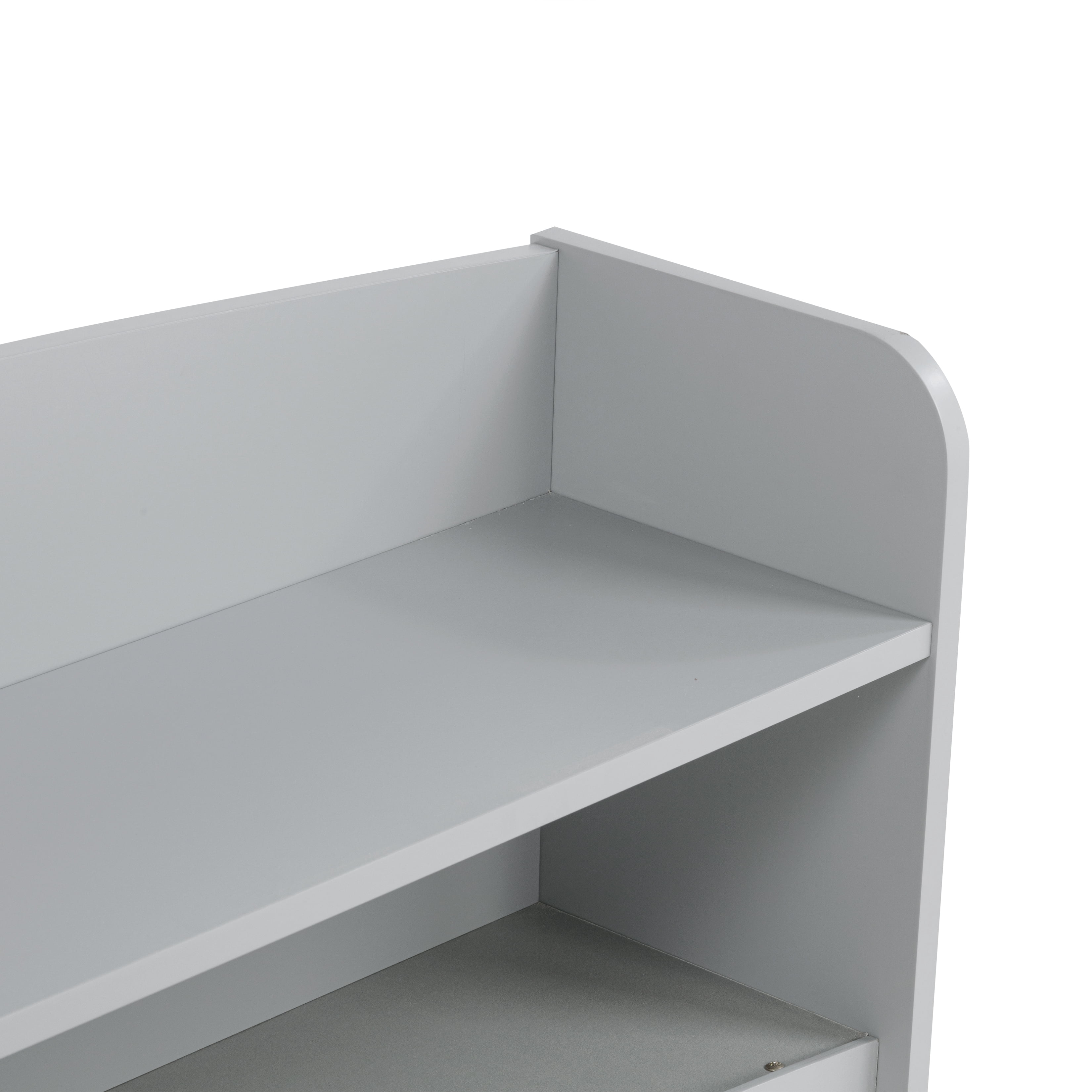 Alvantor Full Size Wood Bed with Bookcase Headboard, LED Sensor Light, Grey