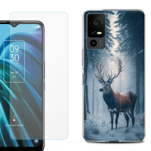 OneToughShield ® for TCL 40 XE 5G Shockproof Fashion Phone Case, with Tempered Glass Screen Protector - Deer Winter