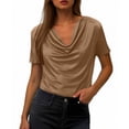 thumbnail image 4 of Otvok Women'S T-Shirt Solid Color Fashionable Pile Collar Breathable Summer Short Sleeve Casual Tops, 4 of 6