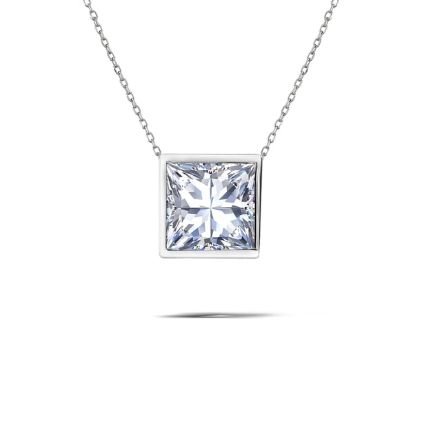 JeenMata Collar con Colgante Deslizante Minimalista de Moissanita de Corte Princesa de 2 Uds para Ella en Oro Blanco de 18 K sobre Plata