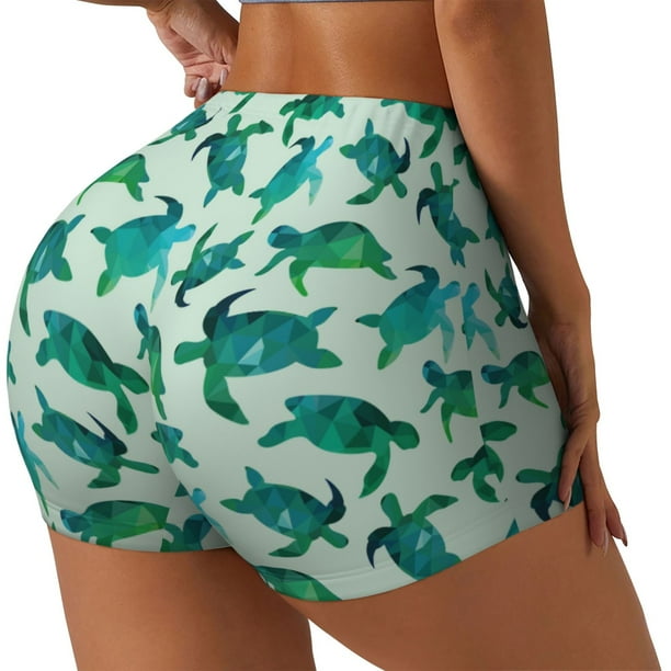 Fotbe Green Sea Turtle Shorts Sin Costuras – Shorts Deportivos de Cintura Alta para Mujer, Elásticos para Gimnasio, Yoga, Running o Ciclismo-Small