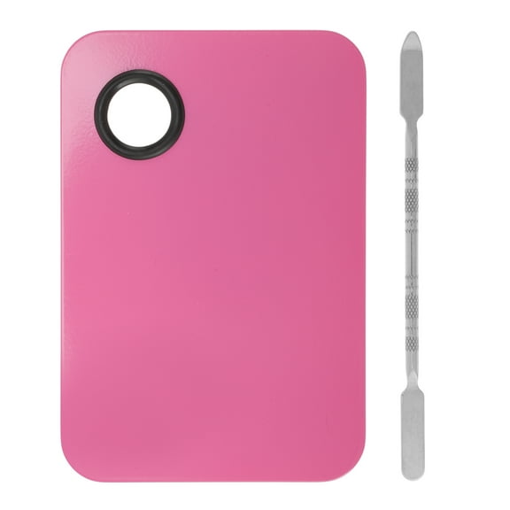 Unique Bargains 1 Set Foundation Spatula and Palette Set Rectangular Makeup Artist Tools Pink Silver Tone