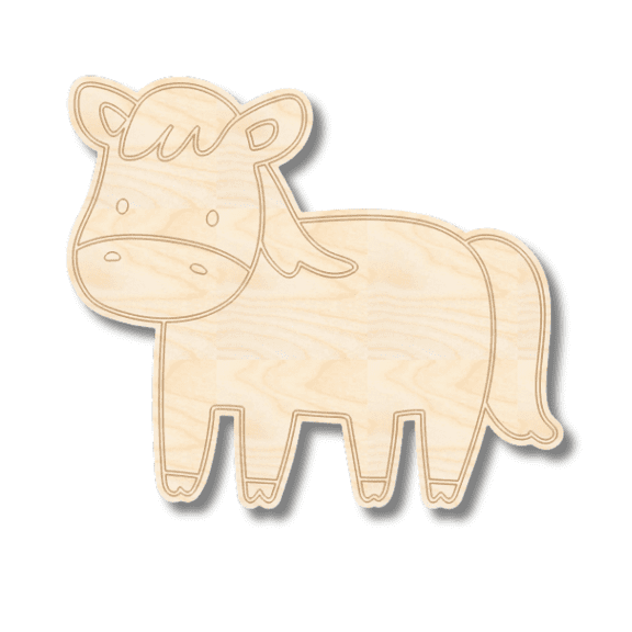 Unfinished Wood Etched Farm Horse Shape | Paint By Line Crafts 5" / 1/8"