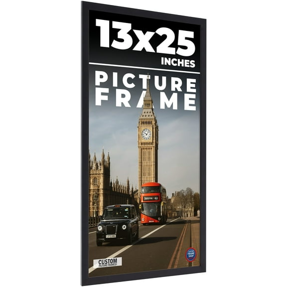13x25 Frame Black Solid Wood Picture Frame | 0.75 Inch Moulding Width | Includes UV Acrylic