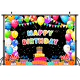 thumbnail image 5 of Happy Birthday Party Banner Backdrop, Boys Girls Colorful Balloons Black Birthday Party Decorations Backdrop, Cartoon Cake Background for Children Birthday Party Celebrate Banner Props 7X5ft, 5 of 5