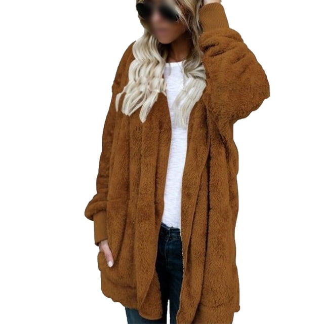 Daeful Manteau à Capuche Manches Longues Veste Femme Cardigan Décontracté Marron TP