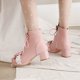 thumbnail image 3 of NECHOLOGY Botas Mujer Adulto Femenino Zapatos Botines para mujer Zapatos de mujer Color sólido Punta redonda Tacón medio Tacón grueso Cordones Hebilla Botas grandes (Pink, 8), 3 of 7