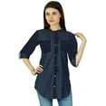 thumbnail image 2 of Bimba Women 3/4 Sleeve Chambrey Tunic Shirt With Split Sides Casula Blue Shirts, 2 of 9