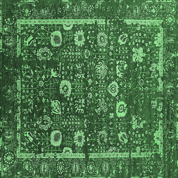 Ahgly Company Indoor Square Oriental Emerald Green Industrial Area Rugs, 7' Square