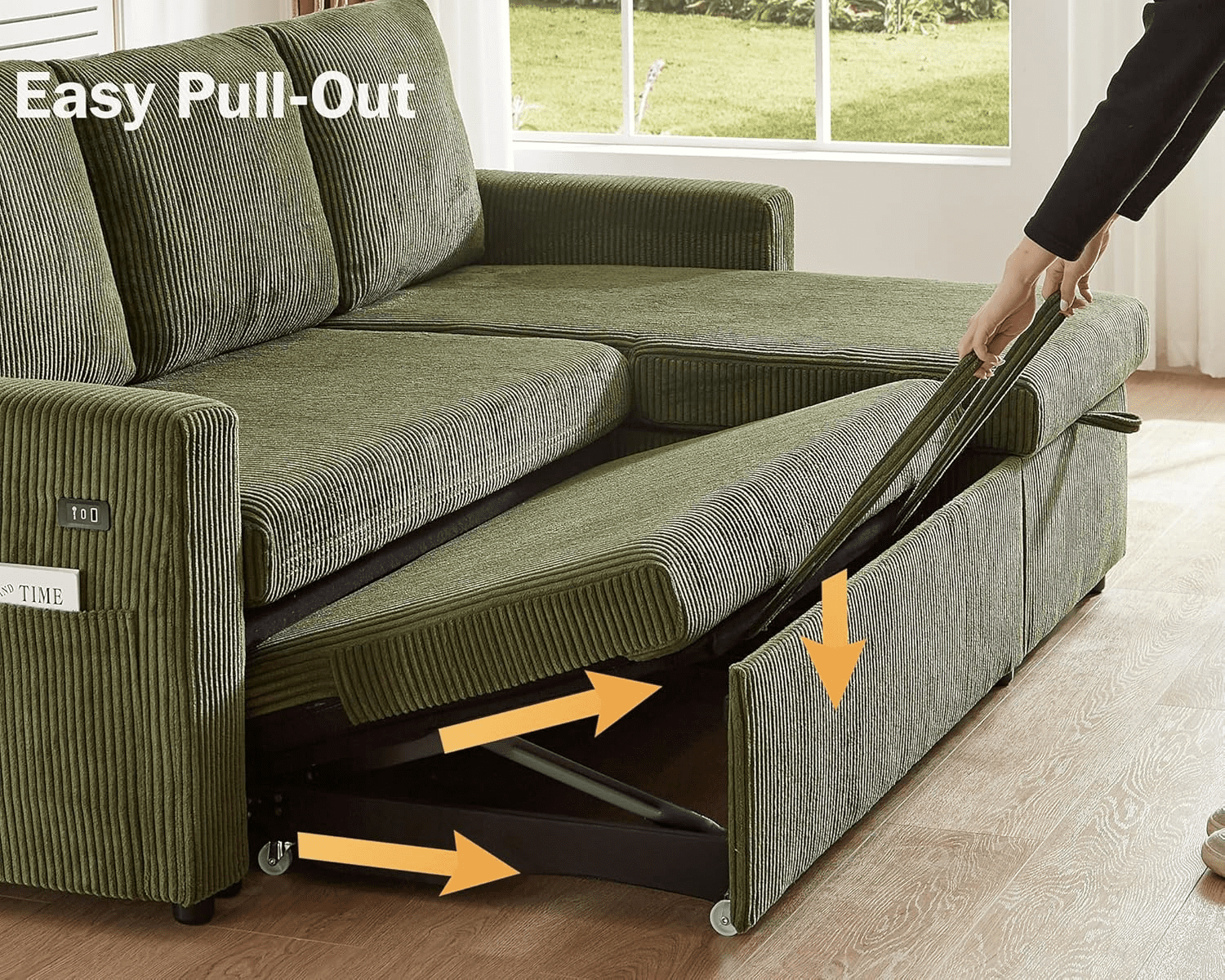 81"L-Shape Convertible Sleeper Sectional Sofa with Storage Chaise and Pull-Out Bed,Reversible Corner 3 Person Couch, for Living Room, Apartment,USB Ports