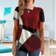 thumbnail image 2 of Camisa casual de mujer con cuello redondo y bloques de color de manga corta estampada para mujer para uso diario Rojo S, 2 of 6