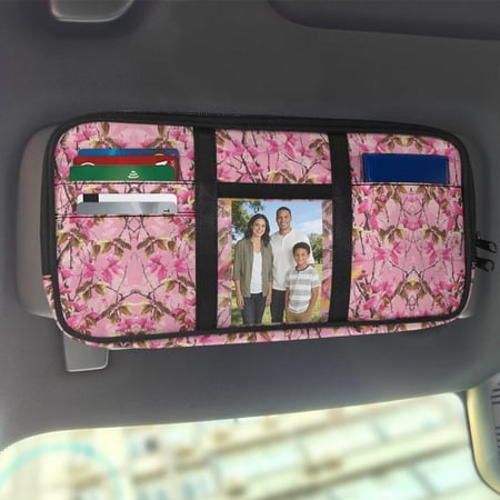 FUIALDOLG Pink Hunting Camouflage Hummingbrids Car Sun Visor Accessories Multi-Pocket Storage Pouch Universal Fit SUV Truck Vehicles Glasses Holder Registration and Document Storage Keep Tidy