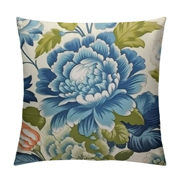 JRXY Chinoiserie Pillow Cover Navy Blue Throw Pillow Covers Green Flower Pillows Decorative Throw Pillows Square Pillowscase Cushion Covers for Sofa Couch Bedroom Home Decor White
