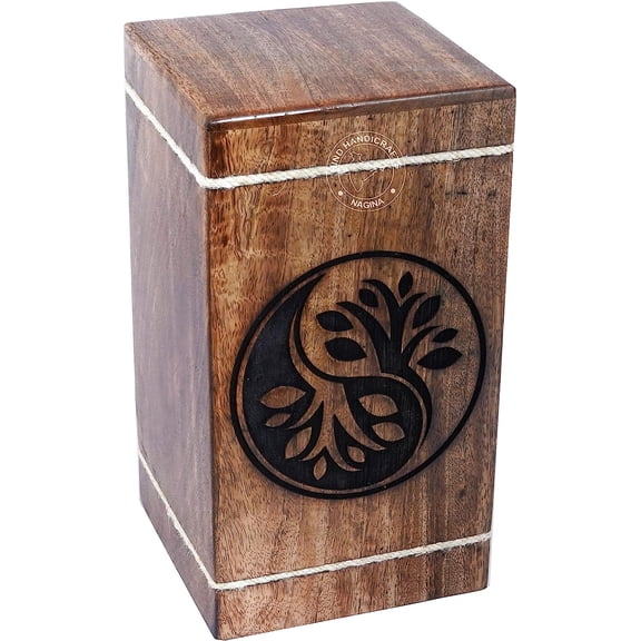 Handcrafted Ying Yang Tree of Life Wooden Urns for Human Ashes Adult Large - Rosewood Cremation Urn for Ashes - Burial Urn for Columbarium - Funeral Box (Tree - 2, 250 LB - Hardwood)