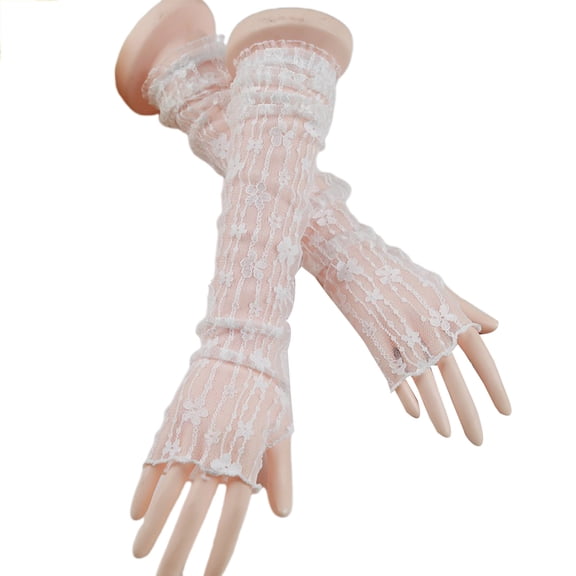 Women Bride Long Sleeve Gloves Nightclub Hollow See Through Gloves Dance Half Finger Gloves for Butterfly Mesh Mitt