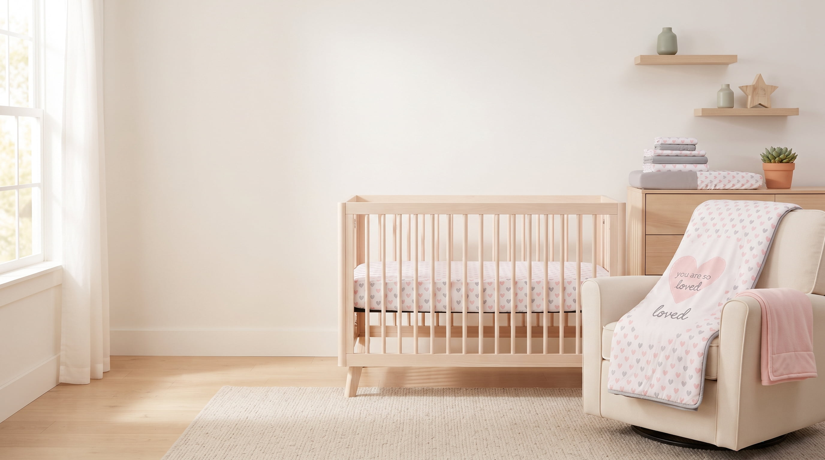 Manhattan Kids You Are So Loved Nursery Bedding Set | 7-Piece Crib Sheet & Nursery Décor Collection | Heart Theme for Baby Girls