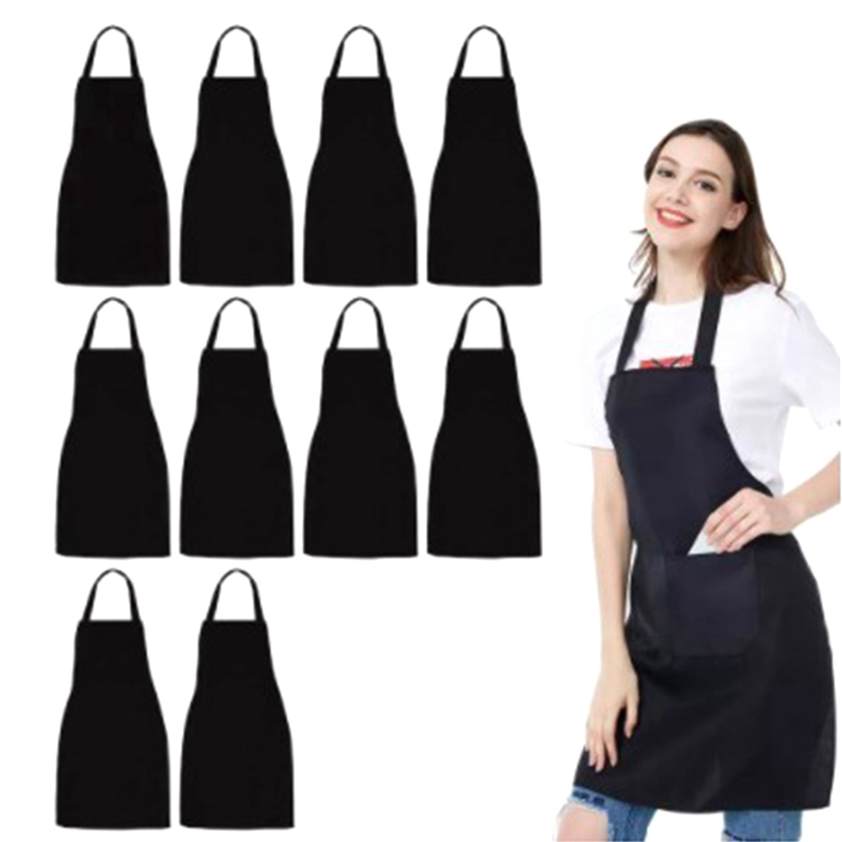20 Pack Bib Apron - Unisex Black Apron Bulk with 2 Roomy Pockets Machine Washable for Kitchen Crafting Bbq Drawing
