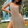thumbnail image 5 of Women Crochet Swimsuit Cover Up Sleeveless Hollow Out Long Swim Split Mesh Beach Dress Rhinestone Cover Ups for Swimwear Women Strapless Swimsuit Cover Ups for Women Sleeveless Cover Ups for Swimwear, 5 of 6
