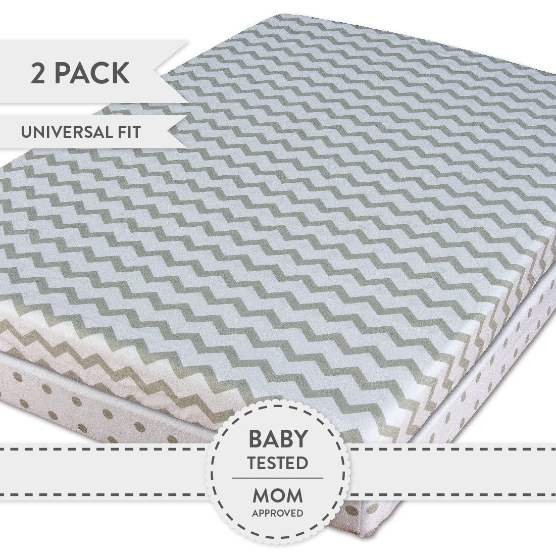 WaterProof Changing Pad Cover / Cradle Sheet -2 Pack Grey Chevron and Polka Dot