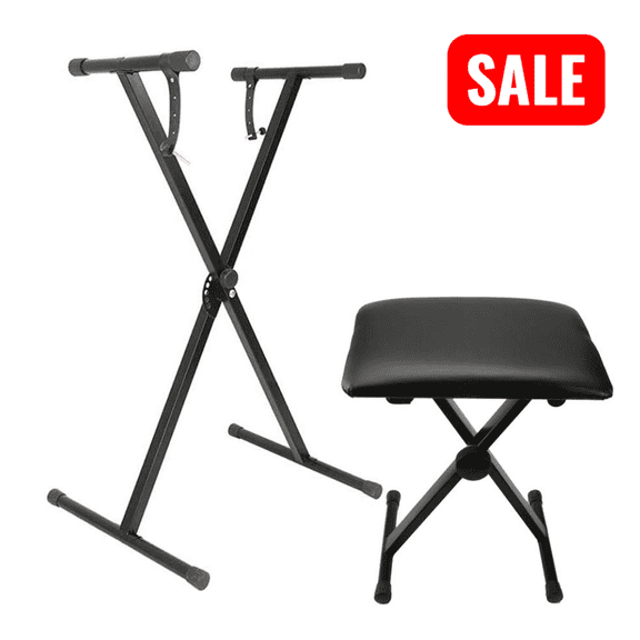 Tcbosik Keyboard Stand & Bench Set, Heavy Duty X-Type Stand, 18"-20" Height Adjustable Portable Piano Stool, Black