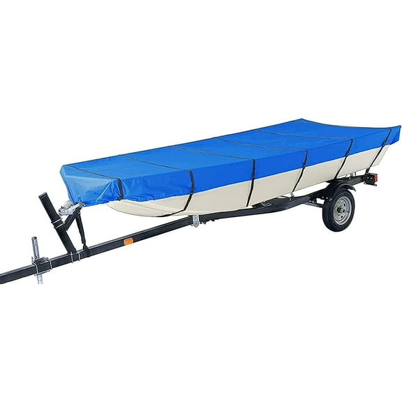 EPOTOOR Boat Cover Heavy Duty Trailerable Replacement for Jon Boat Beam Width Up to 75 Inch and for Jon Boat Covers 16 Foot Blue