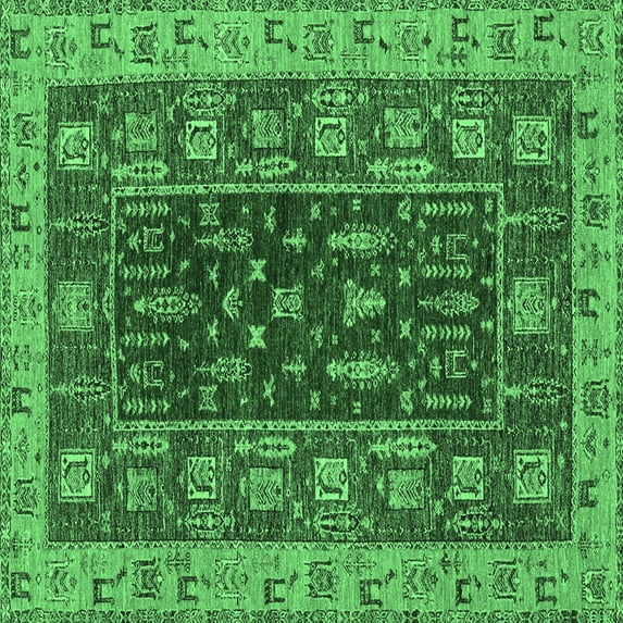 Ahgly Company Indoor Square Abstract Emerald Green Modern Area Rugs, 4' Square
