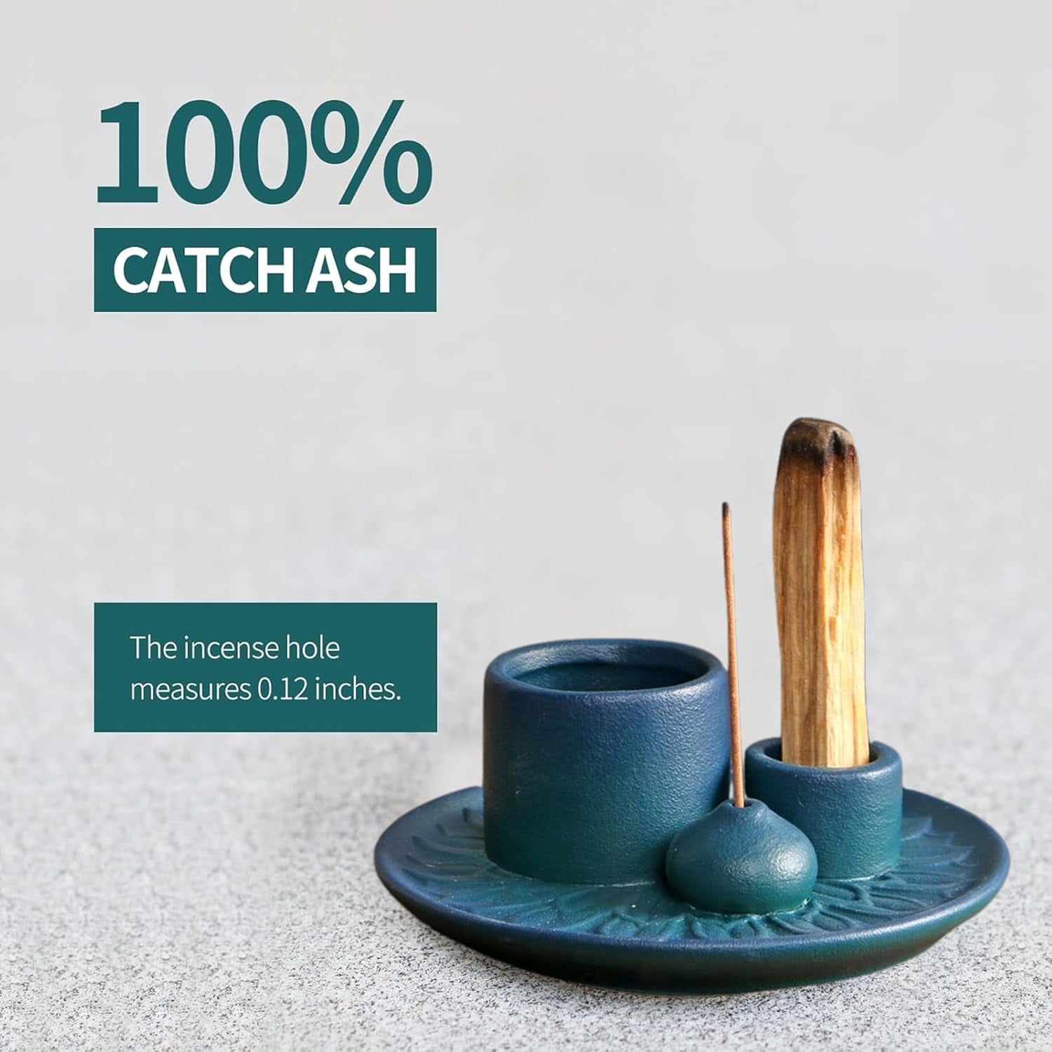 4 in 1 Incense Burner Holder: Ceramic Incense Holder Sage Holder for Burning, Candle Holder Stick Incense Holder, Palo Santo Holder, Incense Tray Ash Catcher Tray for Meditation Yoga Room (Blue)