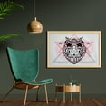 thumbnail image 2 of Owl Print Wall Art with Frame, Funny Contemporary Art Star Eyed Bird on Triangles, Printed Fabric Poster for Bathroom Living Room, 35" x 23", Pink Grey, by Ambesonne, 2 of 2