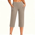 thumbnail image 2 of LEAVINGSUO Capris Pants for Women With Elastic Waist Women's Casual High-Waisted Pocket Cropped Pants Beige XXL, 2 of 8