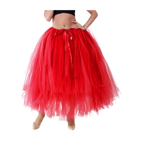 Seyurigaoka Women's Long Tulle Pleated Skirt Fluffy A-Line Mesh Maxi Skirts Princess Tulle Skirt Solid Color Adjust Tie Up Waist Bubble Long Skirt