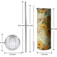thumbnail image 2 of Triple-Insulated Stainless Steel Tumbler Sunflower Print Fabric 20oz Strata Cups with Lid, Straw, Brush, 2 of 5