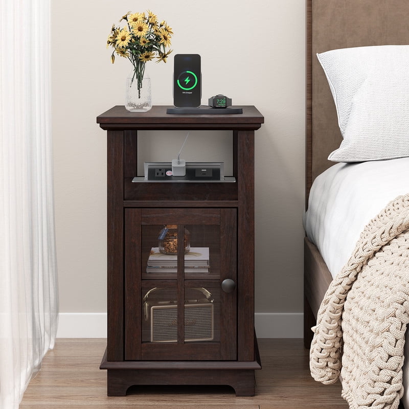 PLAMLE End Tables for Living Room with Storage Shelf,Narrow Sofa Side Table Slim Chair Side Table Adjustable Feet End table for Bedroom
