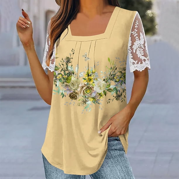 Fiudx Camisetas para Mujer Camisa Superior Informal de Manga Corta con Estampado Informal Ya La Moda para Mujer