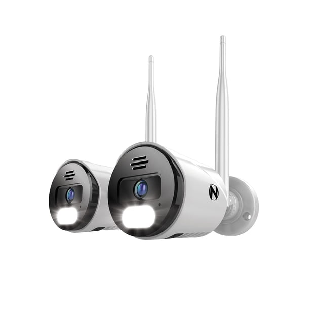 Cámaras Night Owl Sp, LLC Night Owl Wi-Fi IP 4K HD con doble foco para interiores/exteriores con audio bidireccional, alertas de voz preestablecidas y sirena de cámara integrada