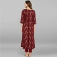 thumbnail image 6 of Janasya Indian V-Neck 3/4 Sleeve Gold Print Maroon Cotton Kurta For Women, 6 of 8