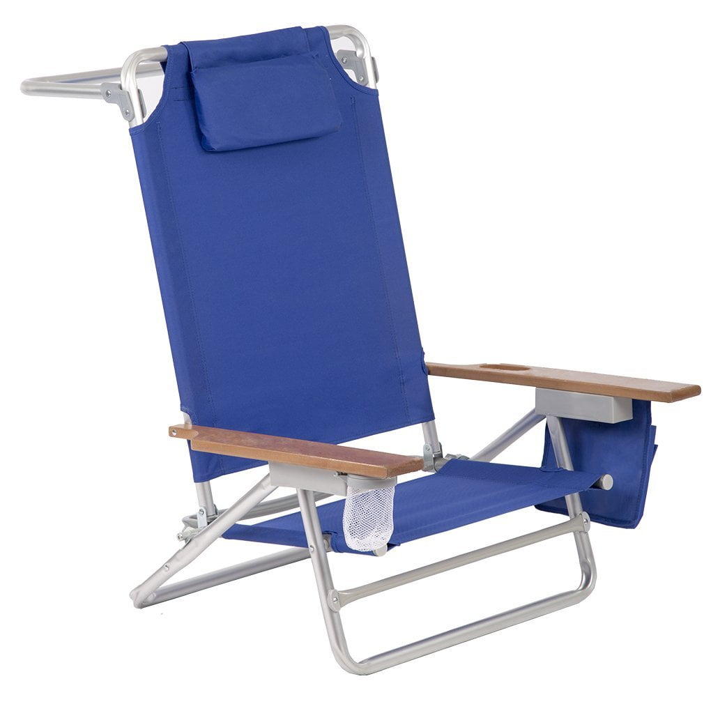5 Position Classic Lay Flat Beach Chair Camping Chair With Bamboo