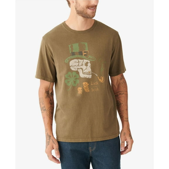 Lucky Brand Men's Leprechaun Skull Tee in Dark Olive-Size Small