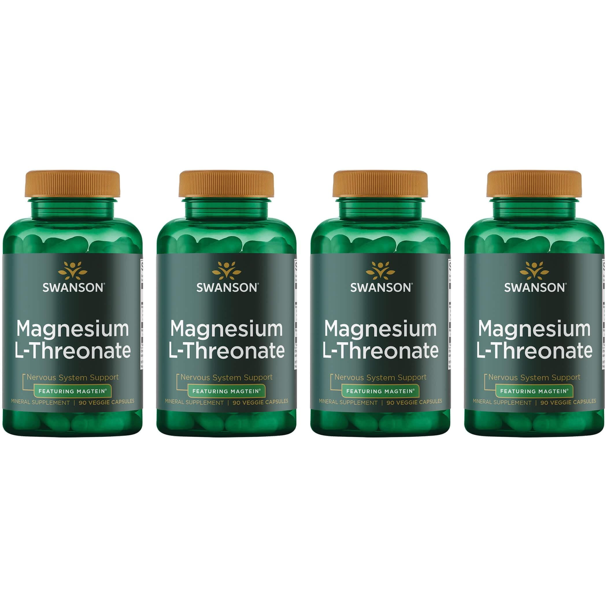 Swanson Magnesium LThreonate Featuring Magtein 90 Veg Caps 4 Pack