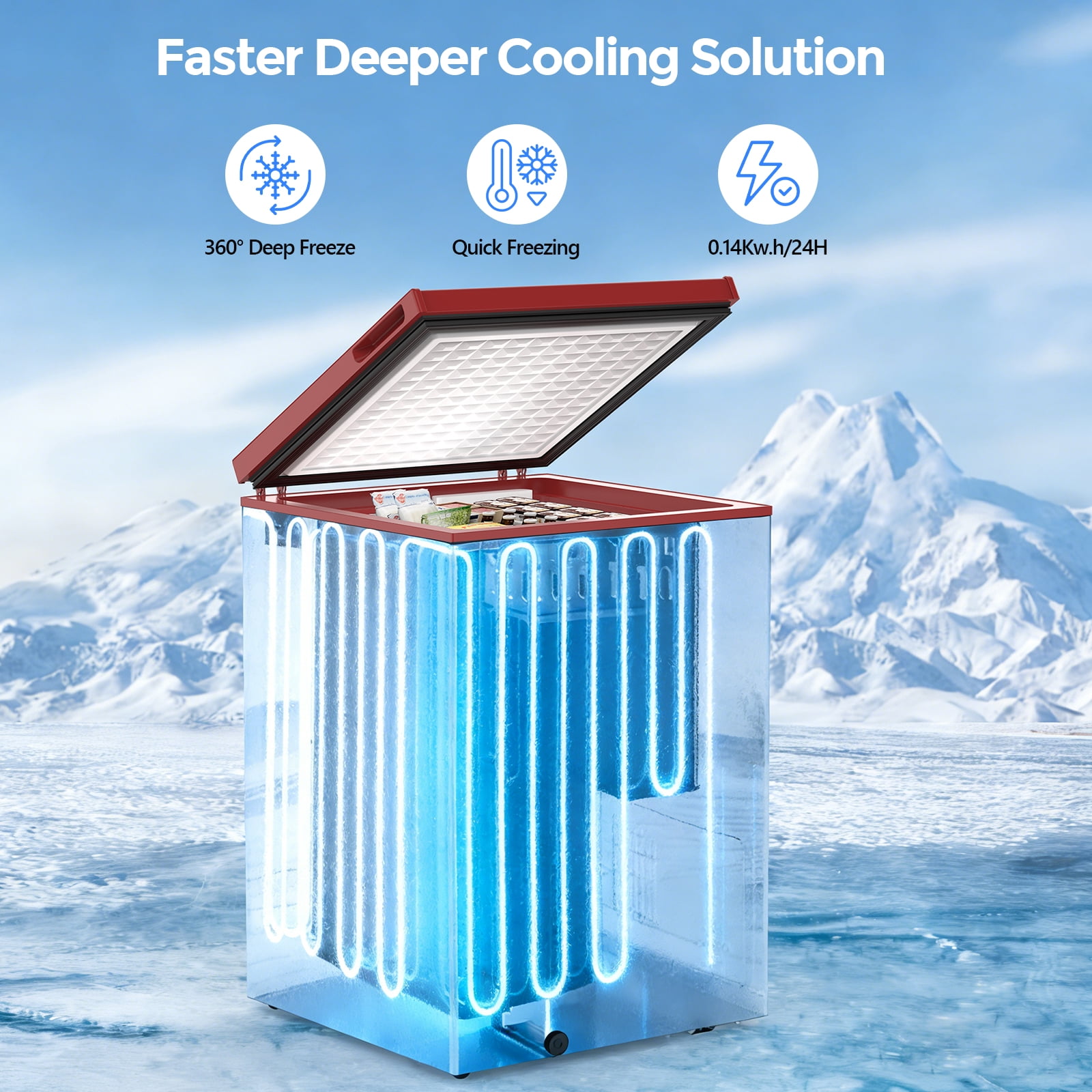 KNDKO 3.5 Cu.Ft Low temperature Chest Freezer with 2 Removable Baskets, Electronic Control, Super-Low Temperature 14℉ to -40℉, Red