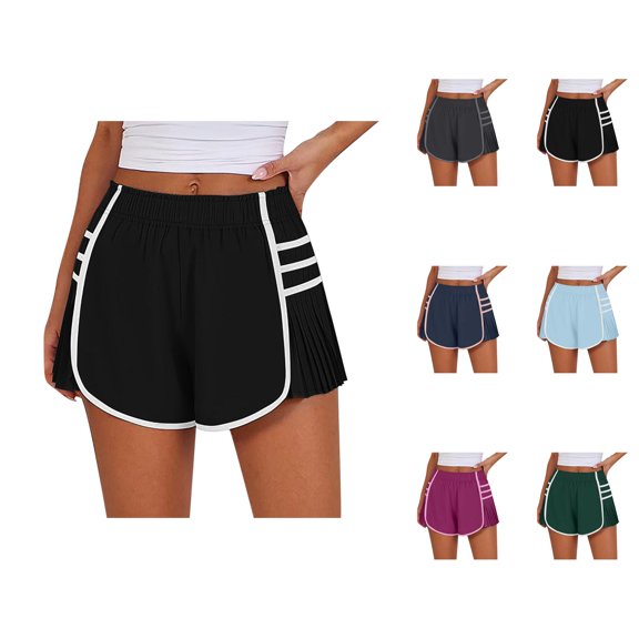 Athletic Shorts for Women 2026 Summer Elastic High Waist Pleated Quick Drying Workout Exercise Running Shorts