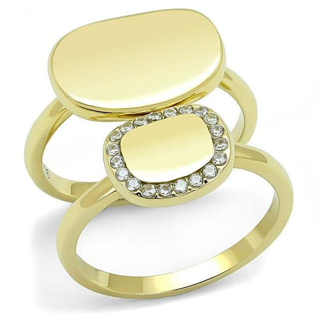 Alamode TK3121-10 Bague Femme IP Or en Acier Inoxydable avec Grade AAA CZ Transparent - Taille 10