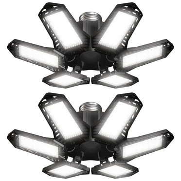 Fixdono LED Garage Lights Bulb 2 Pack, 6500K Led Shop Light with 6 Deformable Panels, Basement Barn Ceiling Lights, E26/E27 for Warehouse