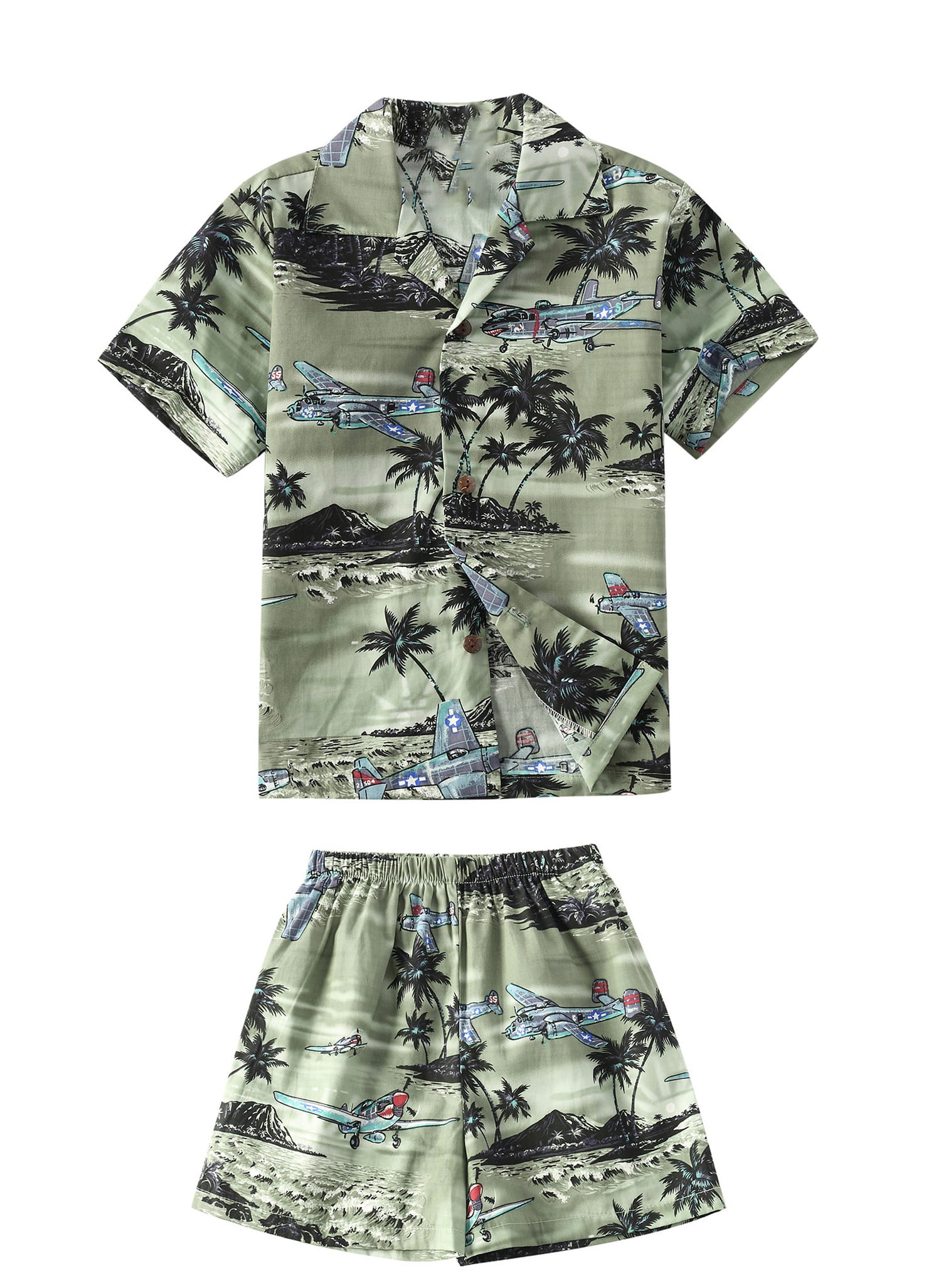 Oshkosh Toddler Boys' Hawaiian Blue Tiki Bowling Short Sleeve Button Front Shirt 